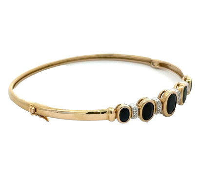 9Ct Yellow Gold Sapphire & Diamond Hinged Bangle