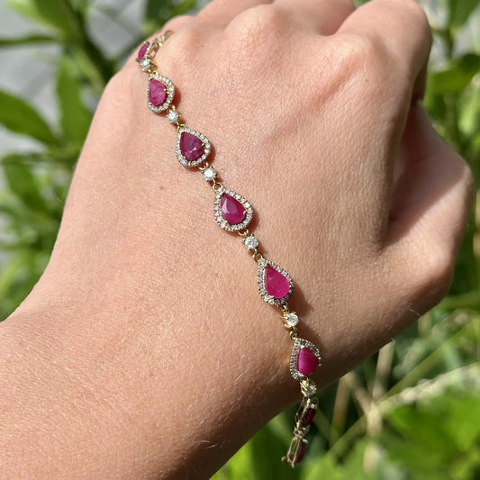 14Ct Yellow Gold 17.5cm 6.05ct Ruby & 1.51ct Diamond Tennis Bracelet