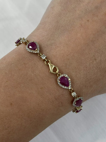 14Ct Yellow Gold 17.5cm 6.05ct Ruby & 1.51ct Diamond Tennis Bracelet