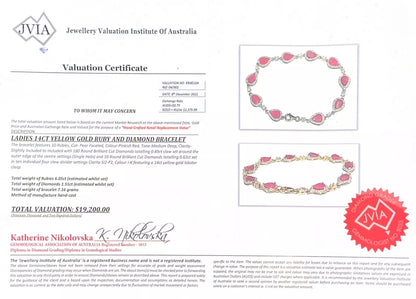 14Ct Yellow Gold 17.5cm 6.05ct Ruby & 1.51ct Diamond Tennis Bracelet