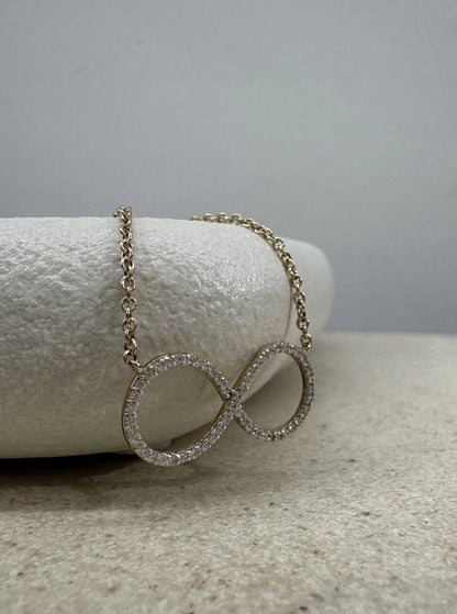 9Ct Yellow Gold Diamond Simulant Infinity 45cm Trace Chain Necklace
