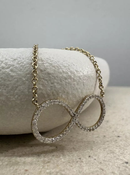 9Ct Yellow Gold Diamond Simulant Infinity 45cm Trace Chain Necklace