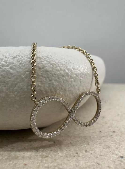 9Ct Yellow Gold Diamond Simulant Infinity 45cm Trace Chain Necklace