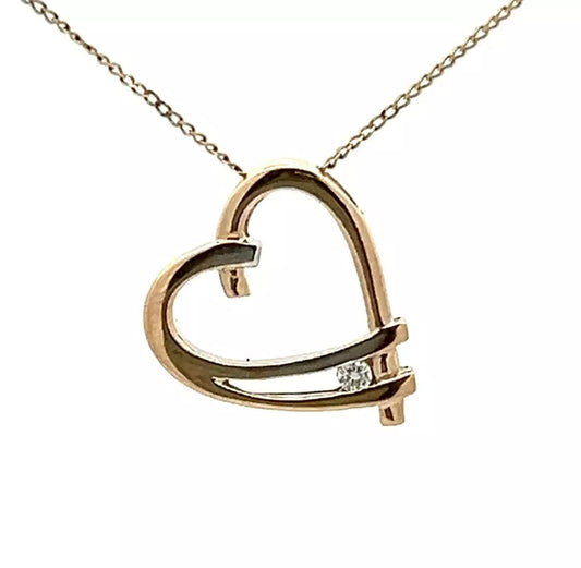 9Ct Two-Toned Gold Diamond Heart Pendant