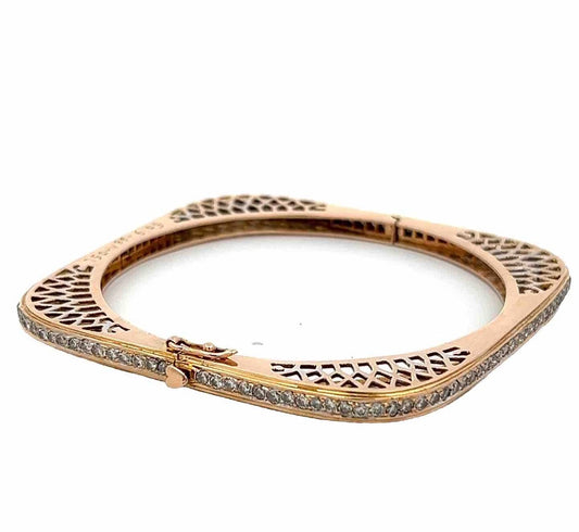 18Ct Yellow Gold 3.39 Carat TW Diamond Hinged Squared Art Deco Bangle