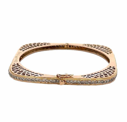 18Ct Yellow Gold 3.39 Carat TW Diamond Hinged Squared Art Deco Bangle