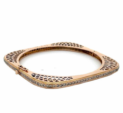18Ct Yellow Gold 3.39 Carat TW Diamond Hinged Squared Art Deco Bangle