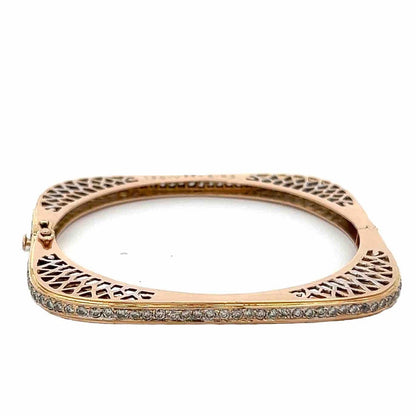 18Ct Yellow Gold 3.39 Carat TW Diamond Hinged Squared Art Deco Bangle