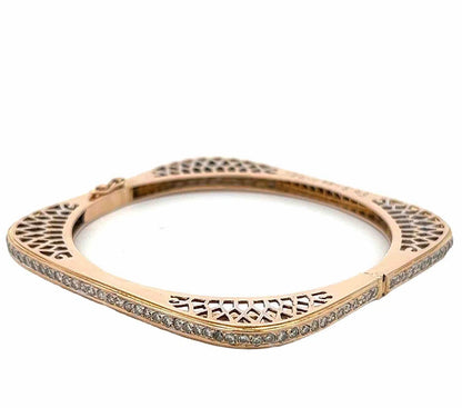 18Ct Yellow Gold 3.39 Carat TW Diamond Hinged Squared Art Deco Bangle