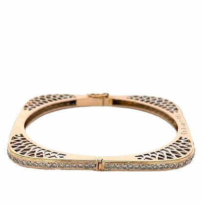 18Ct Yellow Gold 3.39 Carat TW Diamond Hinged Squared Art Deco Bangle