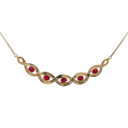 9Ct Yellow Gold Created Ruby & Diamond Accent 45cm Ribbon Twist Necklace