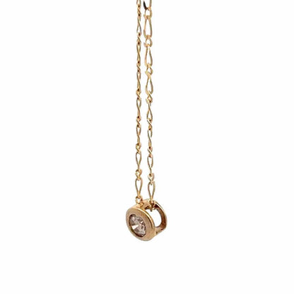 9Ct Yellow Gold Floating .15 TW Diamond 40cm Figaro 1:1 Trace Chain Necklace
