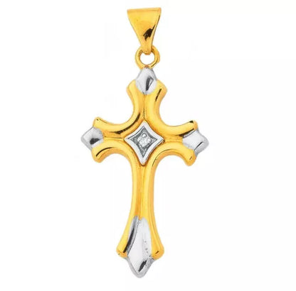 9Ct Two-Toned Gold Diamond Accent Cross Charm Pendant