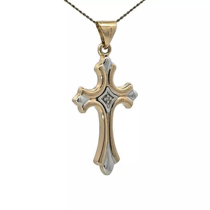 9Ct Two-Toned Gold Diamond Accent Cross Charm Pendant