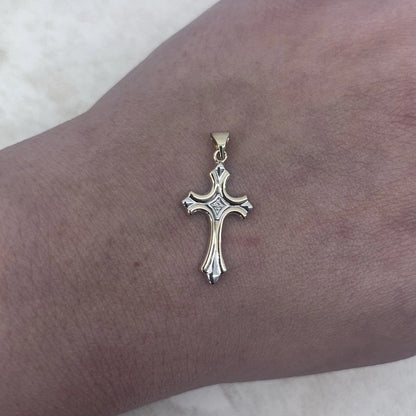 9Ct Two-Toned Gold Diamond Accent Cross Charm Pendant