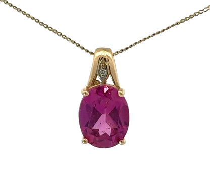 10Ct Yellow Gold Oval Pink Gemstone Pendant