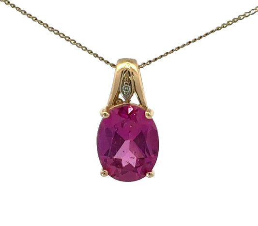 10Ct Yellow Gold Oval Pink Gemstone Pendant