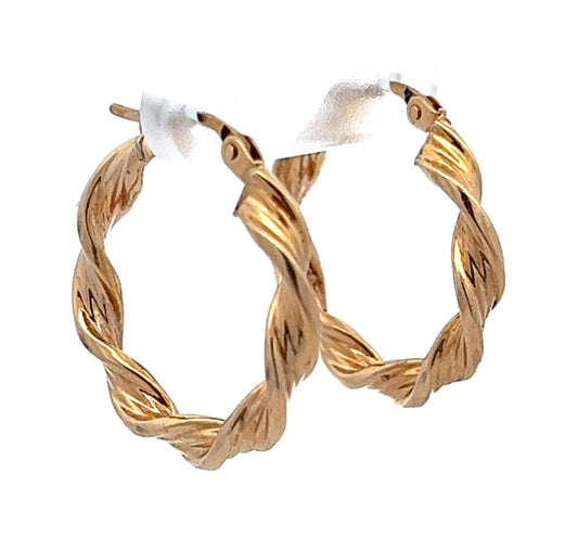 9Ct Yellow Gold 3.35 x 15.5mm Twisted Hoops