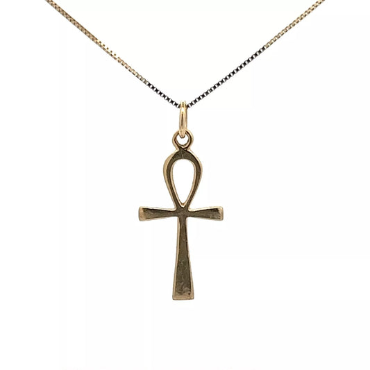 14Ct Yellow Gold Egyptian Ankh Cross Charm Pendant