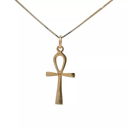 14Ct Yellow Gold Egyptian Ankh Cross Charm Pendant