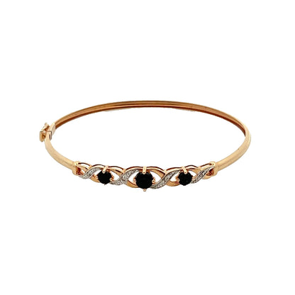 9Ct Yellow Gold, Sapphire and Diamond Hinged Bangle