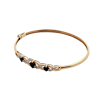 9Ct Yellow Gold, Sapphire and Diamond Hinged Bangle