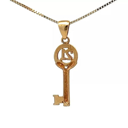9Ct Yellow Gold '21' Diamond Accent Key Pendant