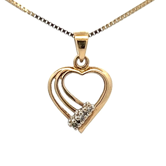 9Ct Yellow Gold Flared Heart Diamond Pendant