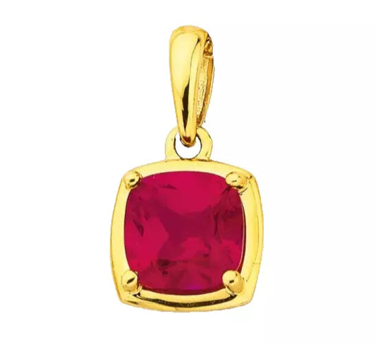 9Ct Yellow Gold Cushion Cut Created Ruby Charm Pendant