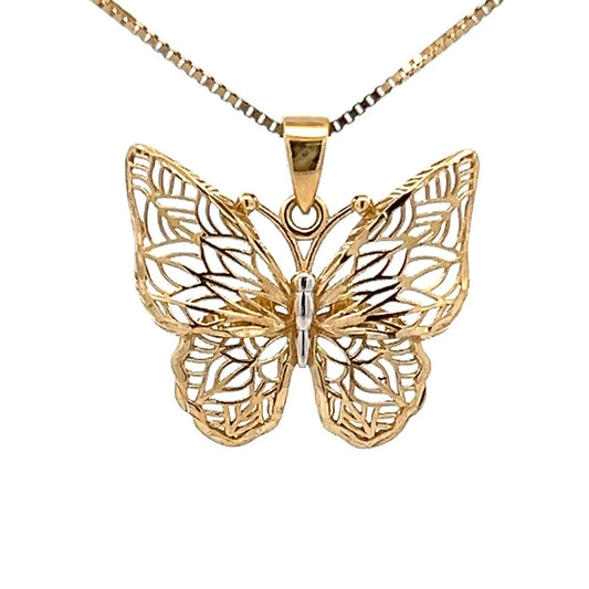 9Ct Two-Toned Gold Filigree Butterfly Charm Pendant