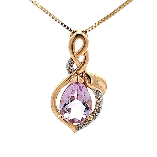 9Ct Yellow Gold Pear Cut Created Amethyst and Diamond Accent Charm Pendant