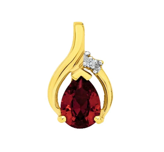 9Ct Yellow Gold Created Ruby & Diamond Accent Charm Pendant