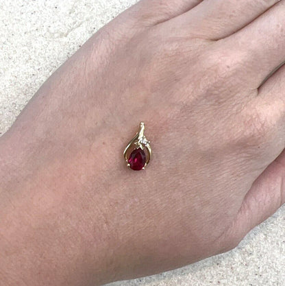 9Ct Yellow Gold Created Ruby & Diamond Accent Charm Pendant