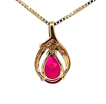 9Ct Yellow Gold Created Ruby & Diamond Accent Charm Pendant