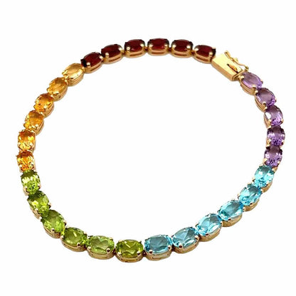 14Ct Yellow Gold 19cm Multi-Gemstone Oval Cut Claw Bracelet