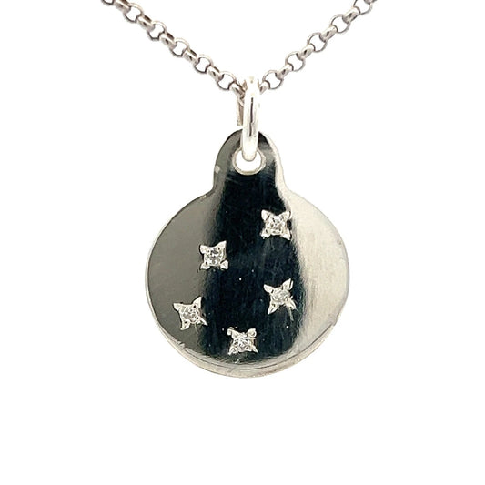 Sterling Silver 925 and Cubic Zirconia Handmade Disc Charm Pendant