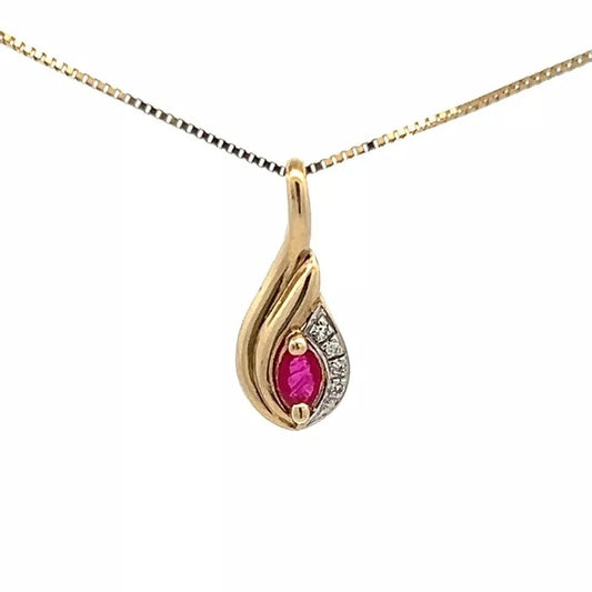 9Ct Yellow Gold Ruby & Diamond Accent Charm Pendant