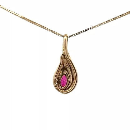 9Ct Yellow Gold Ruby & Diamond Accent Charm Pendant