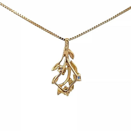 9Ct Yellow Gold Vintage Sapphire Floral Branch Charm Pendant