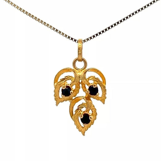 18Ct Yellow Gold Vintage Sapphire Set Floral Branch Charm Pendant