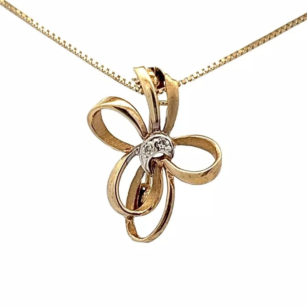 9Ct Yellow Gold Diamond Accent Bow Brooch