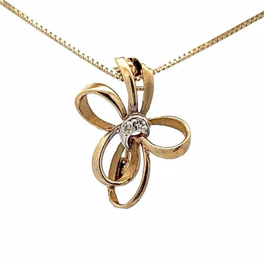 9Ct Yellow Gold Diamond Accent Bow Brooch
