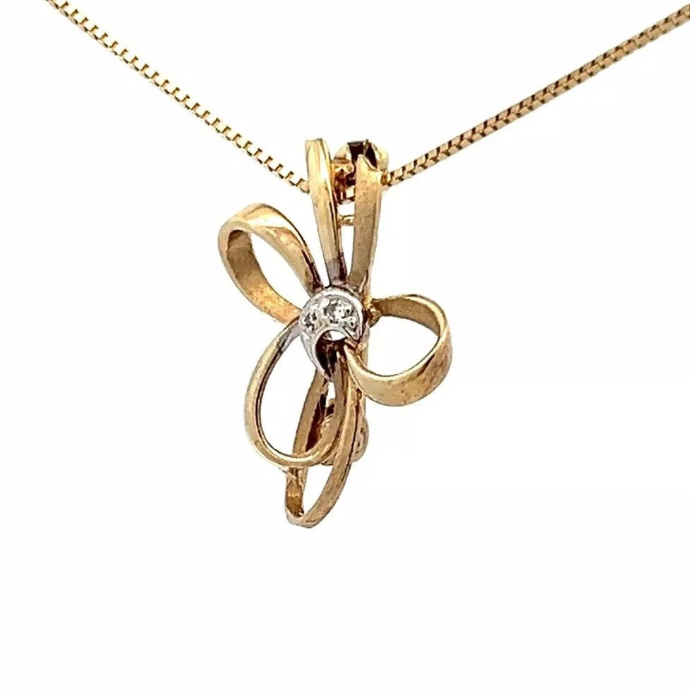 9Ct Yellow Gold Diamond Accent Bow Brooch