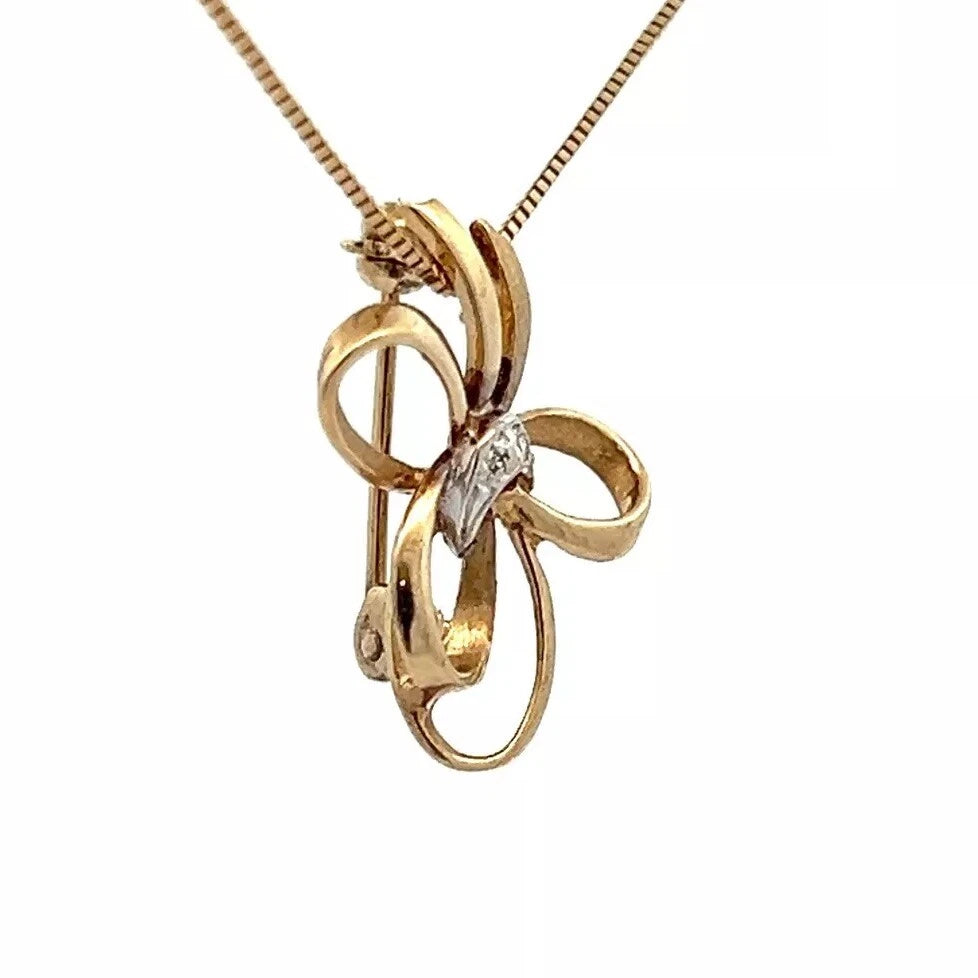 9Ct Yellow Gold Diamond Accent Bow Brooch