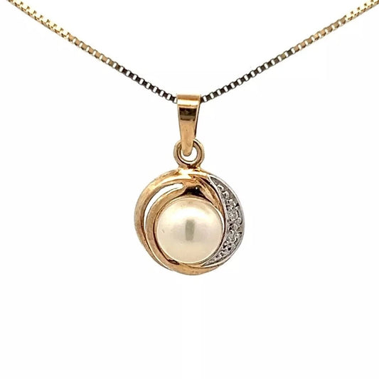 9Ct Yellow Gold Cultured Pearl & Diamond Accent Pendant