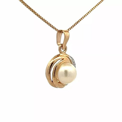 9Ct Yellow Gold Cultured Pearl & Diamond Accent Pendant