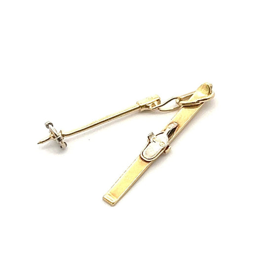 18Ct Two-Toned Gold Vintage Snow Ski Charm Pendant