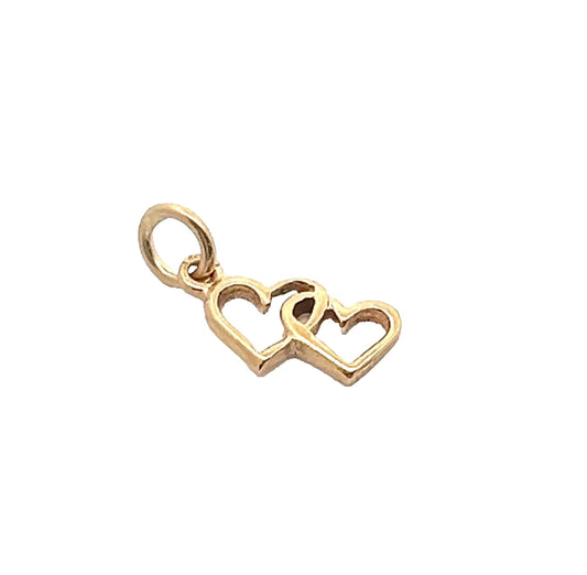9Ct Yellow Gold Vintage Dual Heart Charm Pendant
