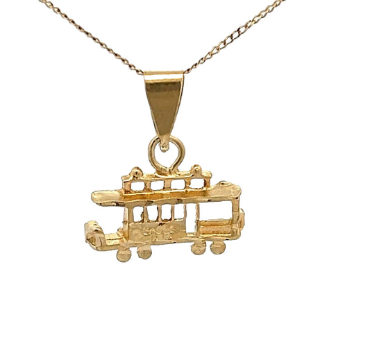 14Ct Yellow Gold Vintage Cable Car Charm Pendant