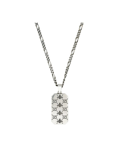 Gucci GG and Bee Engraved Pendant 50cm Necklace - 925 Sterling Silver